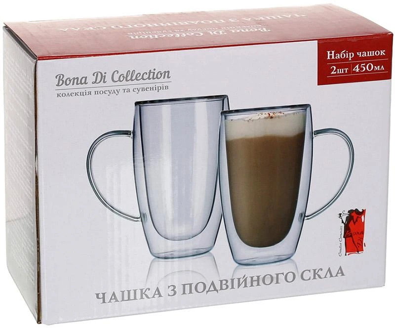 Набір 2 термо-чашки Lorenza 450мл з подвійними стінками, скляні термокружки