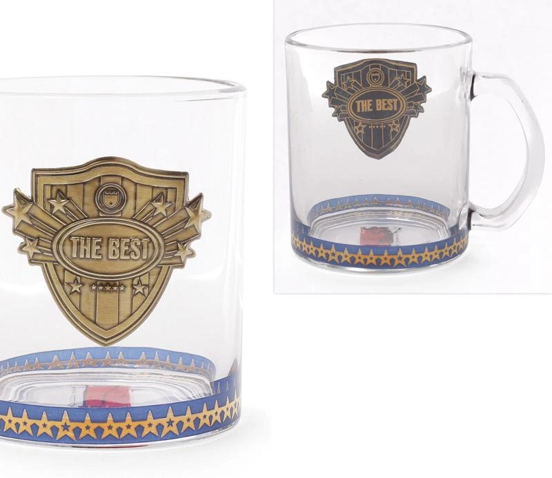 Скляна кружка з металевою емблемою "THE BEST" 335мл