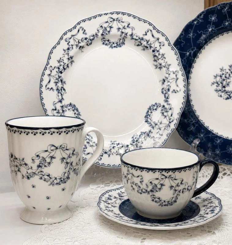 Чайний набір порцелянових чашок "Vintage Blue" 270мл на 2 особи з блюдцями