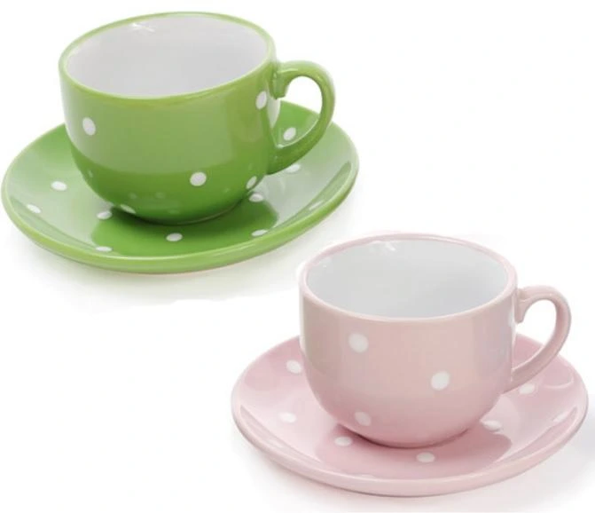 Чайний подарунковий набір "Білий горох" 2 чашки 250мл із блюдцями