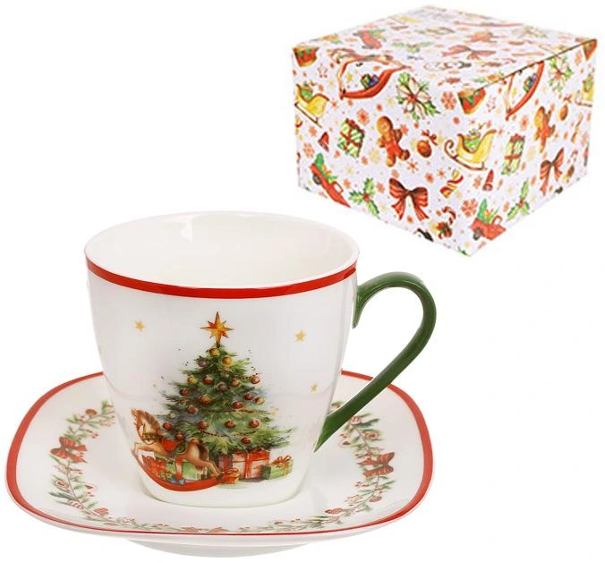 Чашка порцелянова з блюдцем "Різдвяна Ялинка" чайна пара 220мл
