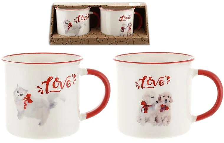 Набір 2 порцелянові кружки "Мили Звірята" 350мл, котики та цуценята