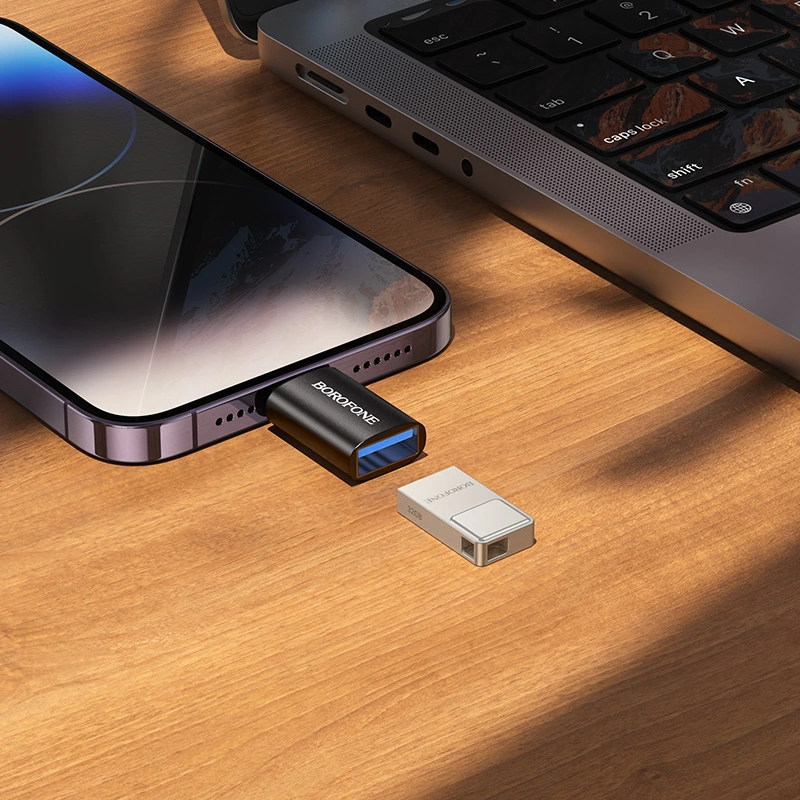 Адаптер BOROFONE BV26 iP male to USB female USB2.0 adapter Black — фото 8