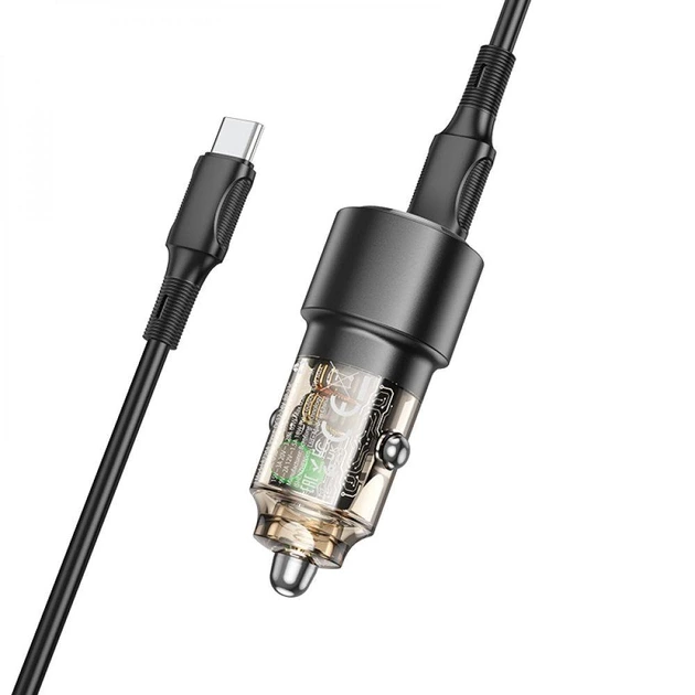 Автомобільний зарядний пристрій BOROFONE BZ20A Smart 83W dual port PD65W+QC3.0 car charger set(C to C) Transparent Black — фото 3