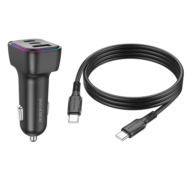 Автомобільний зарядний пристрій BOROFONE BZ28C Trophie PD60W(2C1A) car charger set(C to C) Black — фото 4