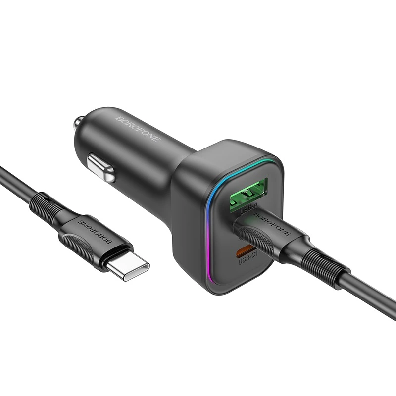 Автомобільний зарядний пристрій BOROFONE BZ28C Trophie PD60W(2C1A) car charger set(C to C) Black — фото 6