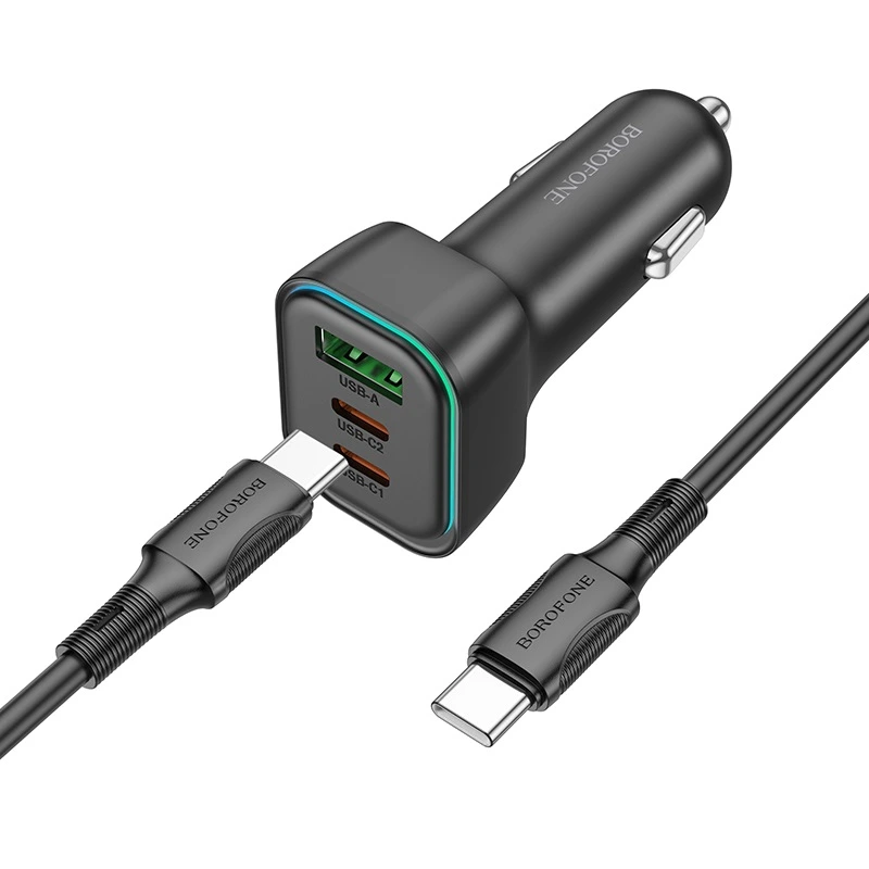 Автомобільний зарядний пристрій BOROFONE BZ28C Trophie PD60W(2C1A) car charger set(C to C) Black — фото 7