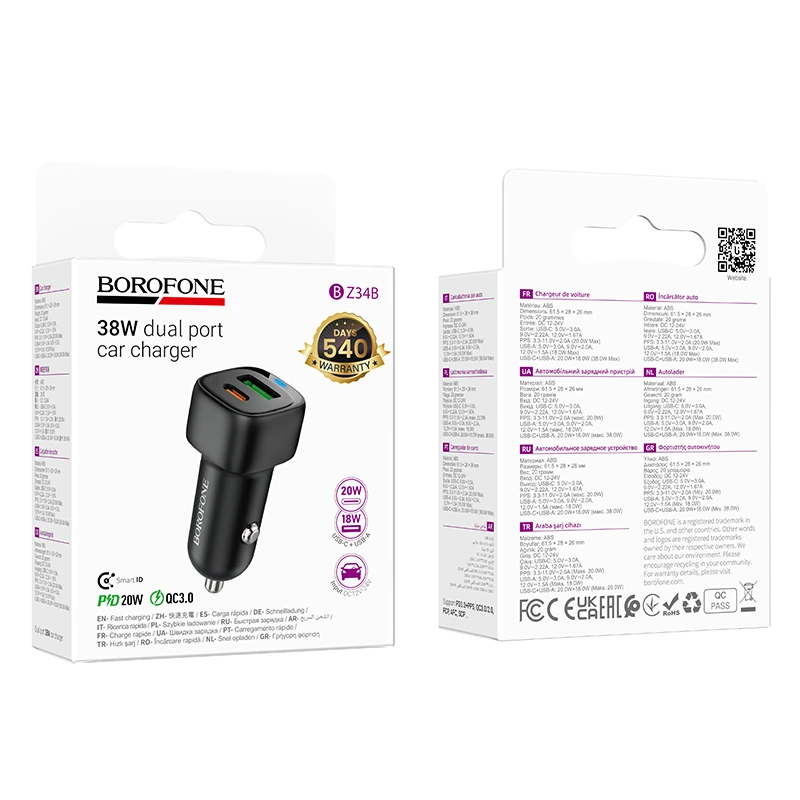 Автомобільний зарядний пристрій BOROFONE BZ34B Cloud PD38W(1C1A) car charger Black — фото 2