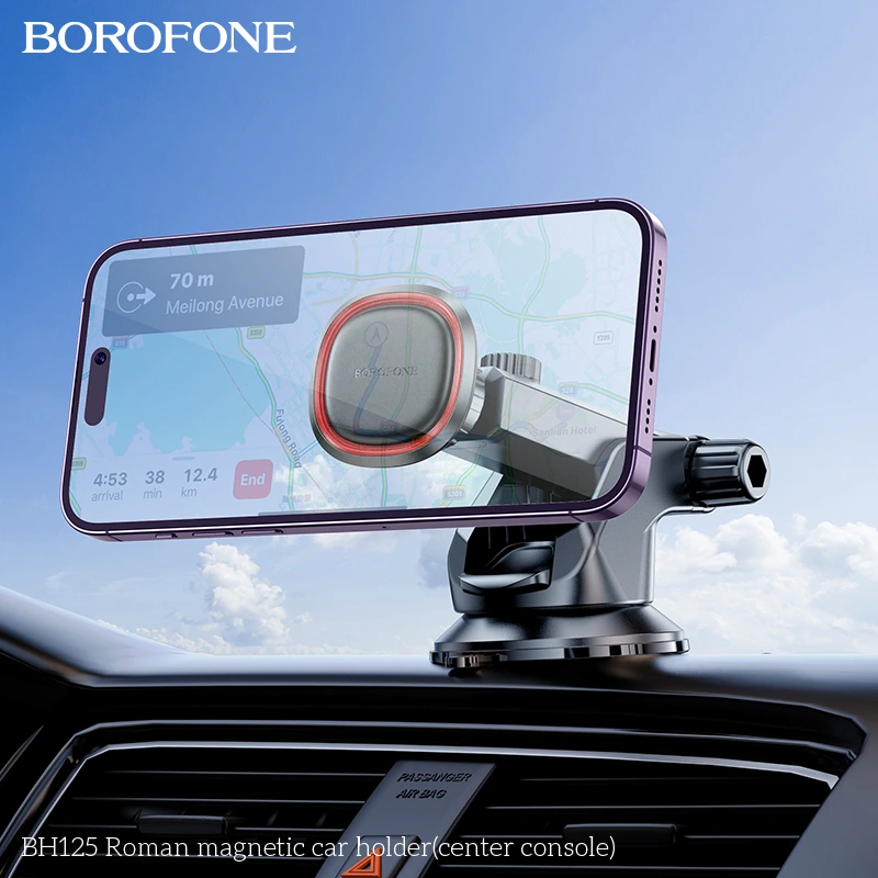 Автотримач для телефона BOROFONE BH125 Roman magnetic car holder (center console) Black and Red — фото 7