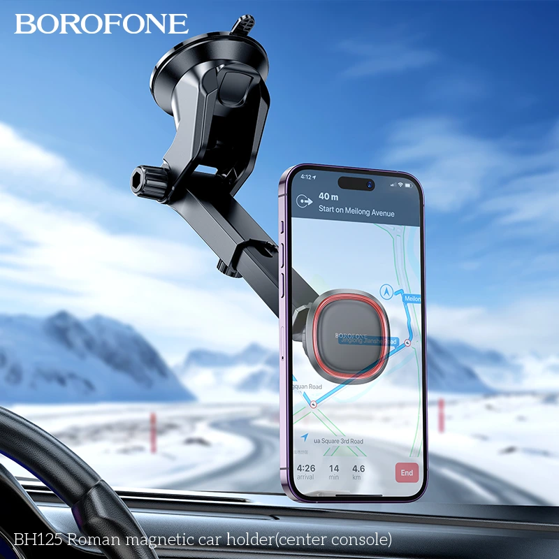 Автотримач для телефона BOROFONE BH125 Roman magnetic car holder (center console) Black and Red — фото 8