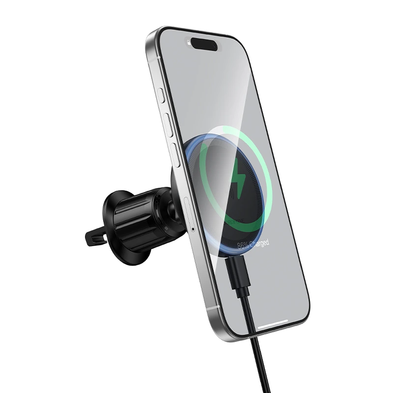 Автотримач для телефона BOROFONE BH224 Flash magnetic wireless fast charging car holder (air outlet) Black — фото 3