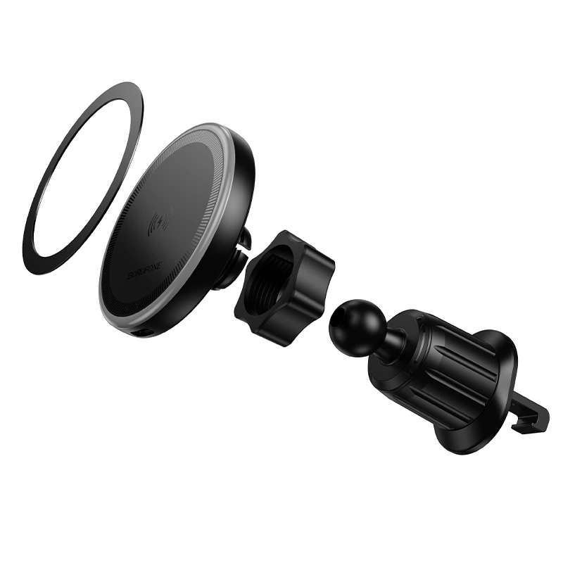 Автотримач для телефона BOROFONE BH224 Flash magnetic wireless fast charging car holder (air outlet) Black — фото 5