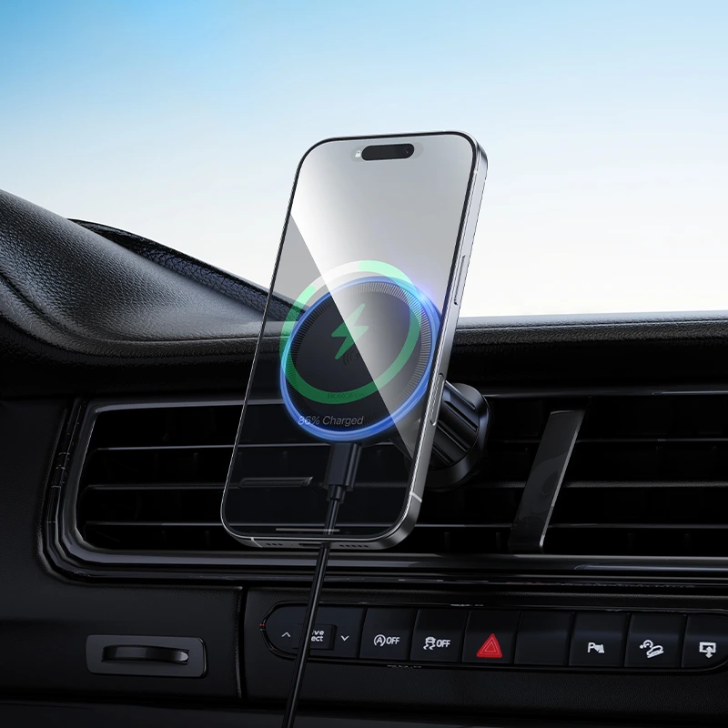 Автотримач для телефона BOROFONE BH224 Flash magnetic wireless fast charging car holder (air outlet) Black — фото 8