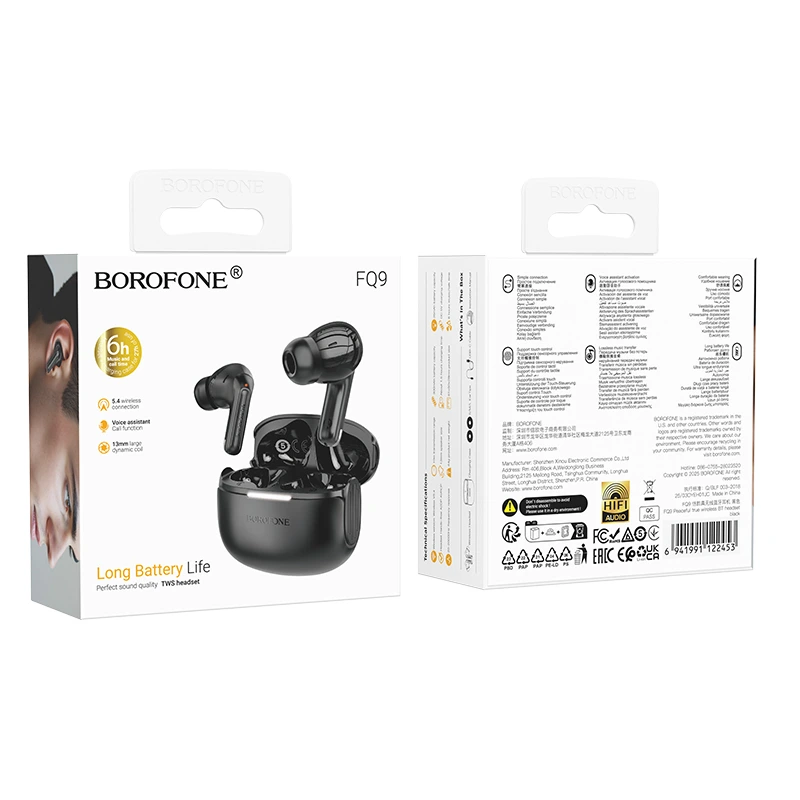 Бездротові навушники TWS BOROFONE FQ9 Peaceful true wireless BT headset Black