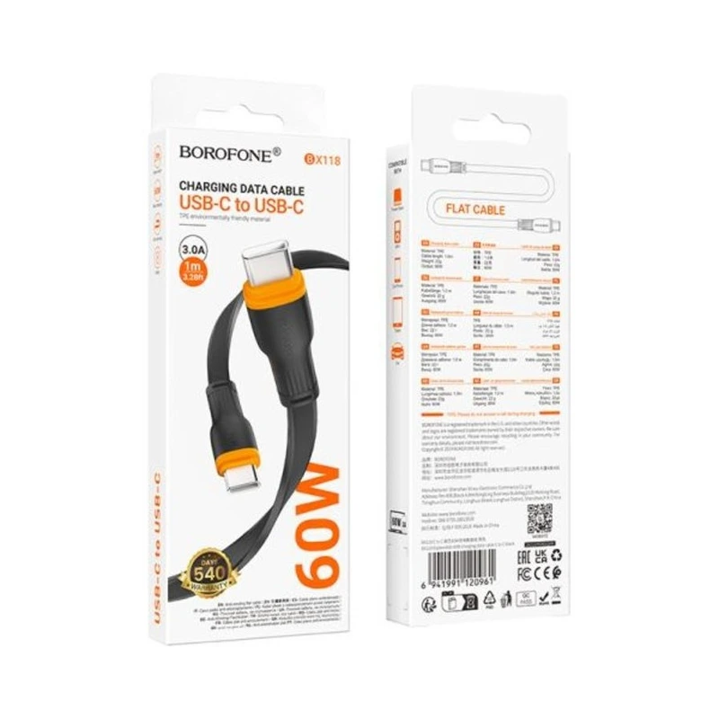 Кабель BOROFONE BX118 Esplendido 60W charging data cable C to C Black — фото 4