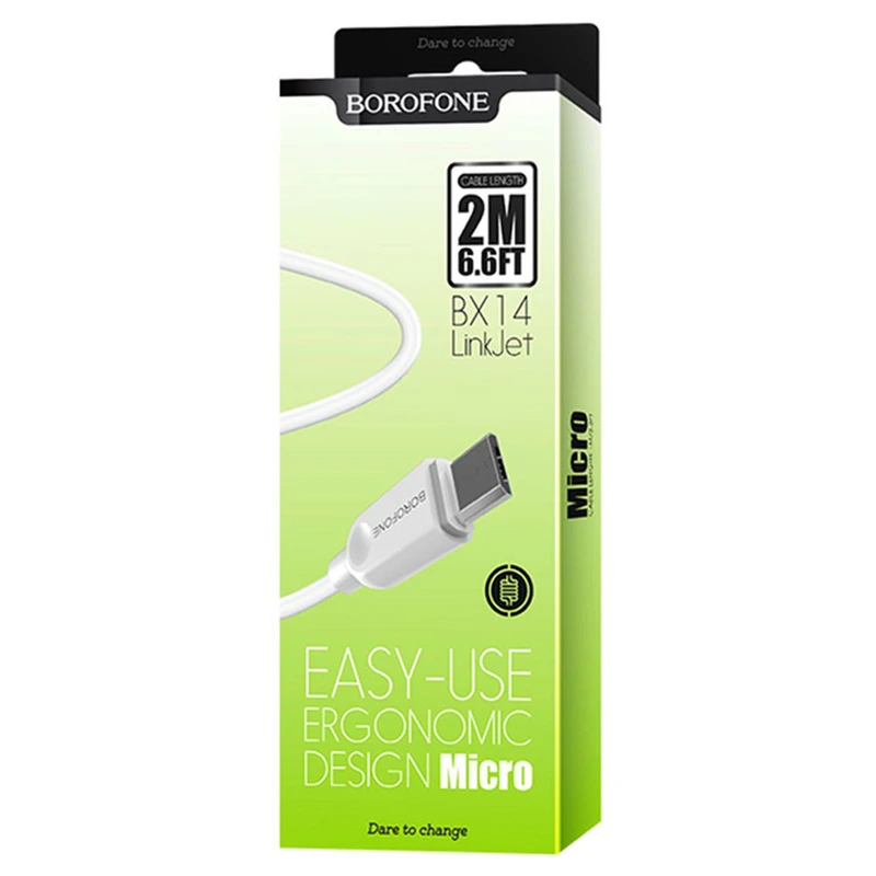Кабель BOROFONE BX14 USB to Micro 2.4A, 2m, PVC, TPE connectors, White