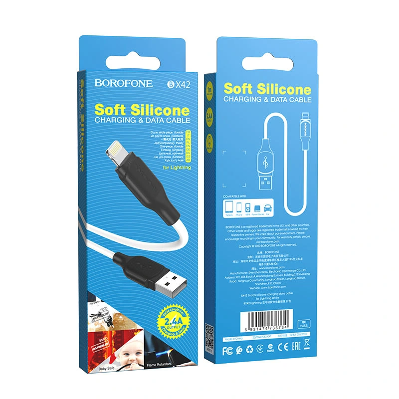 Кабель BOROFONE BX42 USB to iP 2.4A, 1m, silicone, TPE connectors, White