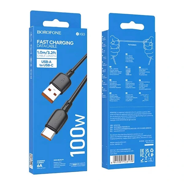 Кабель BOROFONE BX93 Super power 100W charging data cable Type-C Black