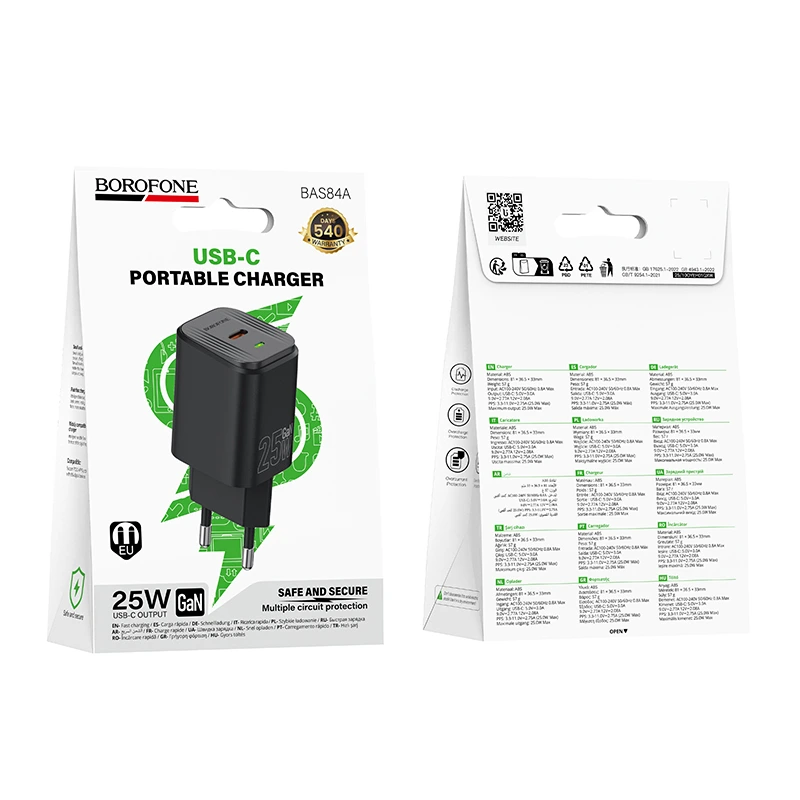 Мережевий зарядний пристрій BOROFONE BAS84A Star single port PD25W charger (EU) Black