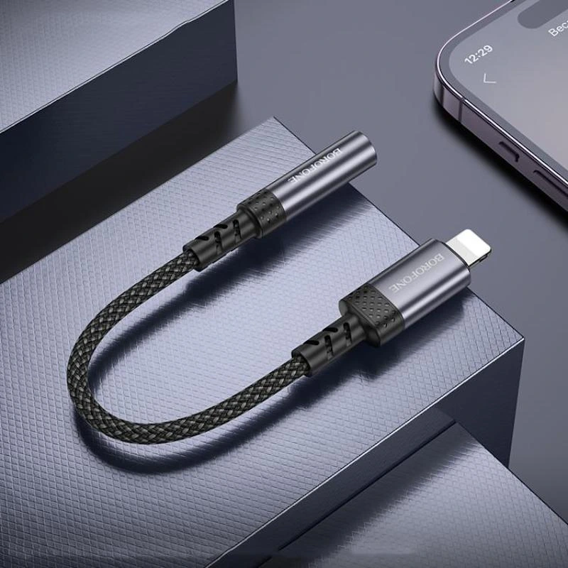 Перехідник BOROFONE BV24 Graceful digital audio converter cable iP to 3.5mm Metal Grey — фото 6