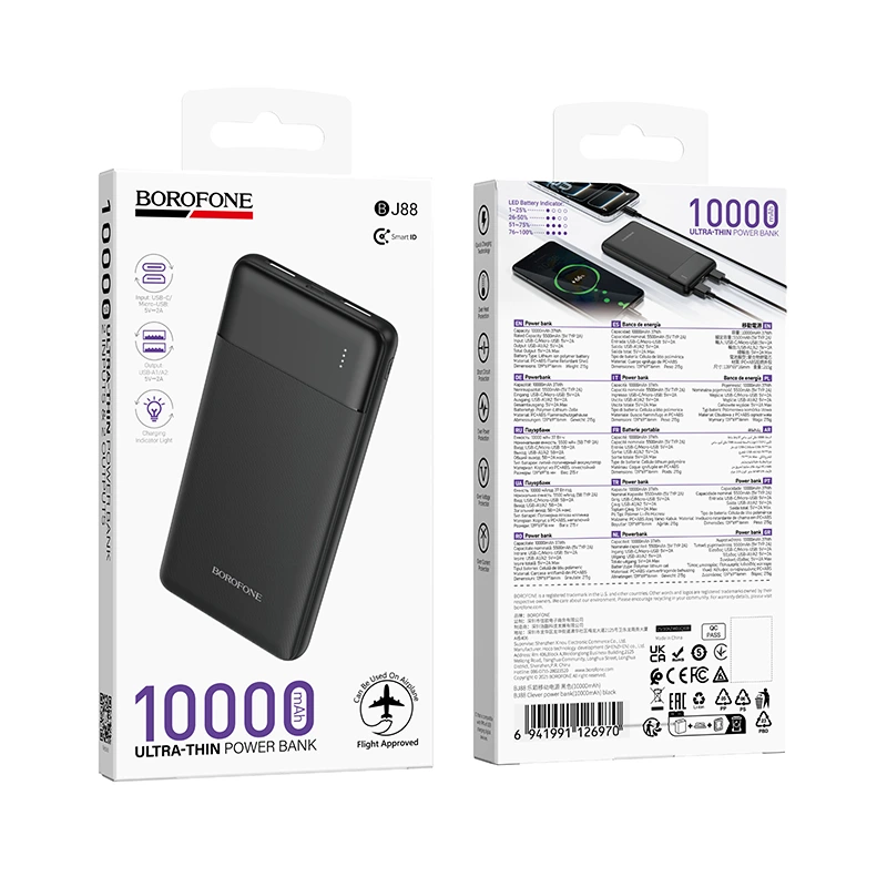Зовнішній акумулятор BOROFONE BJ88 Clever power bank(10000mAh) Black — фото 2