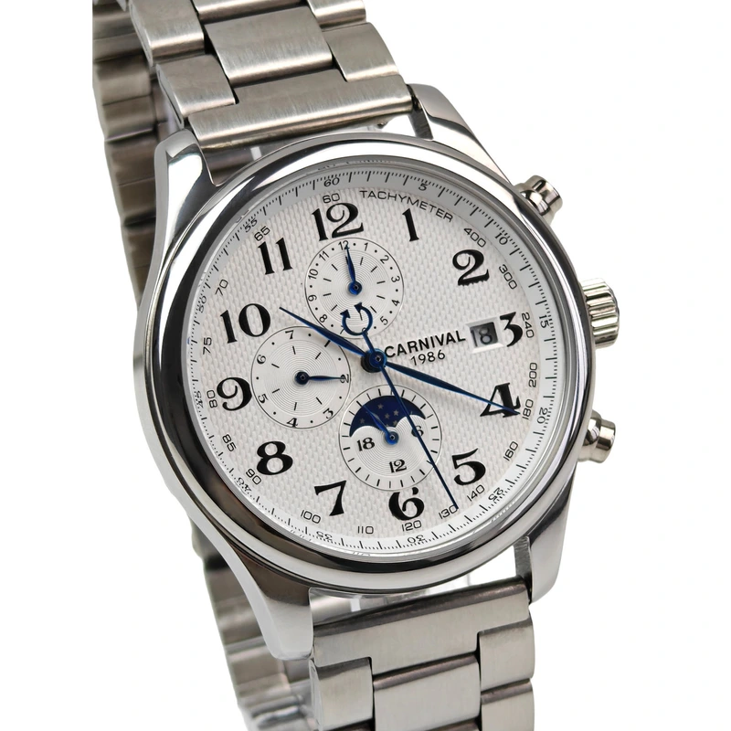 Чоловічий механічний годинник Carnival Masters Silver Metal, 2 ремінці