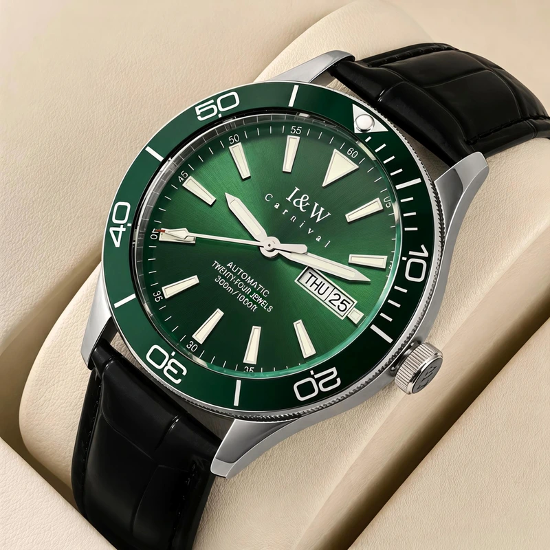 Чоловічий механічний годинник Carnival Diver Leather Deluxe 10 Bar
