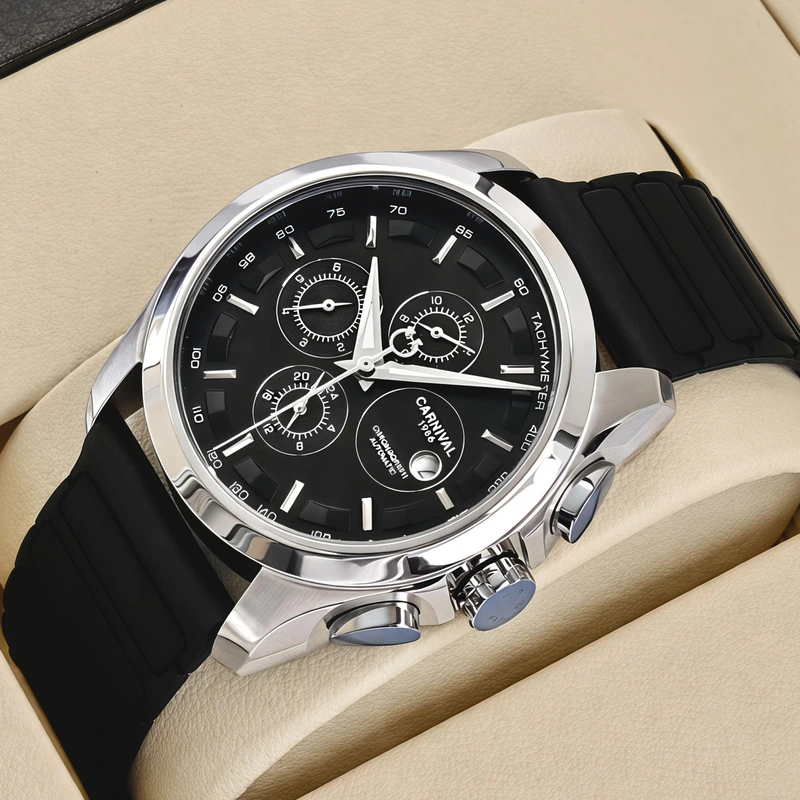 Чоловічий механічний годинник Carnival Genius Prestige Black, 2 ремінці