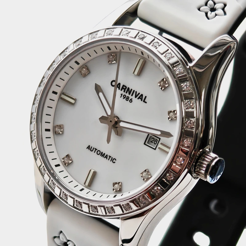 Жіночий механічний годинник Carnival Luiza White Flower, 2 ремінці