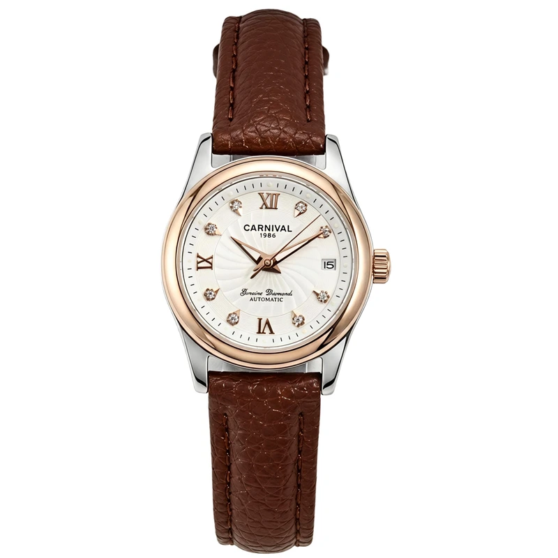 Жіночий механічний годинник Carnival White Leather Classic