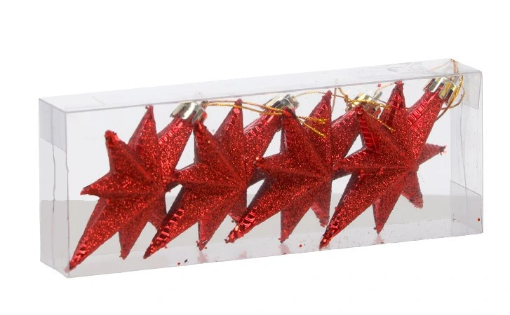 Прикраса-підвіска пластикова "Зірки" 9 см, комплект 4 шт, червоні
