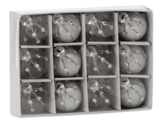 Ялинкові скляні-дзеркальні кульки Chomik комплект 12 шт, срібно-прозорі