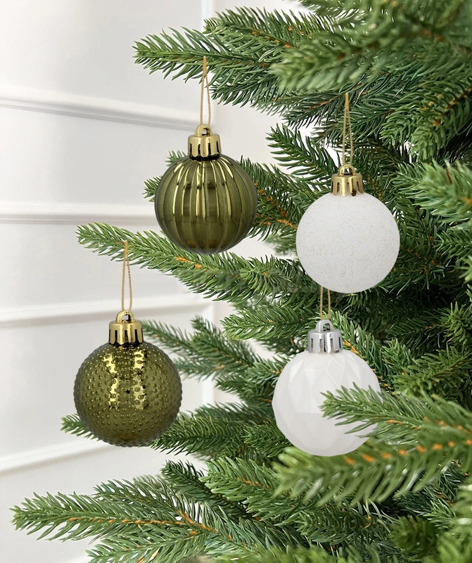 Ялинкові пластикові кульки Chomik компл. 16шт, Ø 4см, зелені і білі