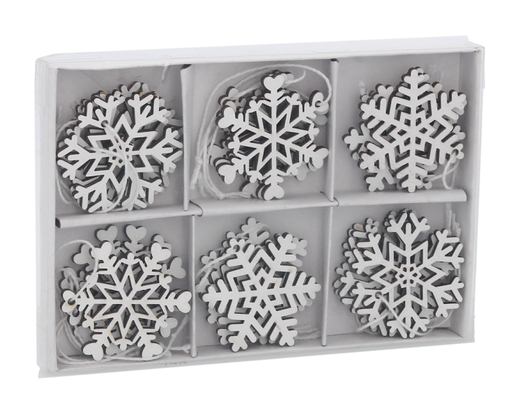 Підвіска новорічна "Сніжинки" Chomik комплект 18 шт, 4,5 см, дерево білий