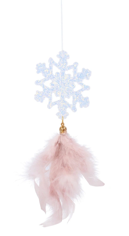 Прикраса-підвіска Chomik "Олень, Дзвіночок, Сніжинка" з пір'ям 22 см, комплект 3шт, шампань