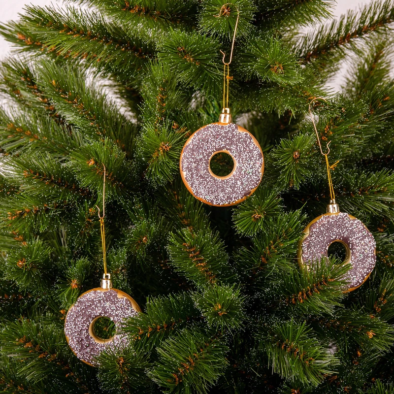 Ялинкові пластикові прикраси Chomik Пончики комплект 3шт, Ø 8см, коричневі