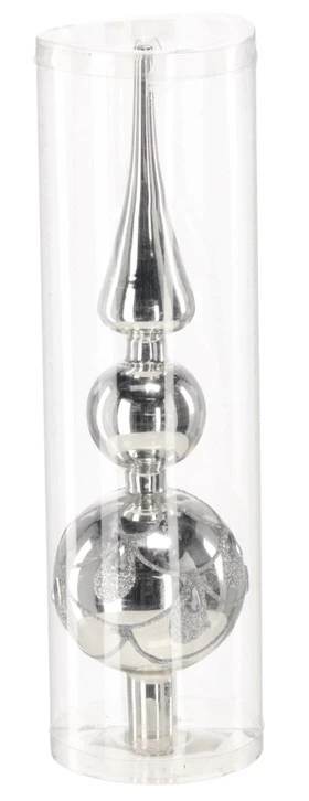 Верхівка на ялинку Chomik декорована 30 см, скло, срібна