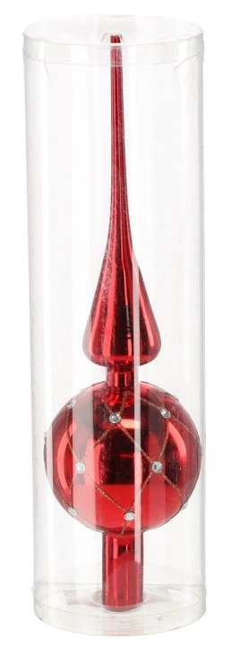 Верхівка на ялинку Chomik декорована 30 см, скло, червона