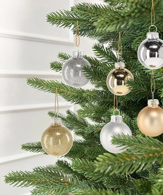 Ялинкові скляні кульки Chomik компл. 36шт, Ø 4 см, колір мікс шампань, срібний
