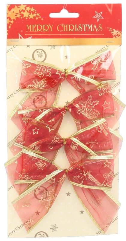 Бант декоративний органза Chomik, комплект 4 шт, 10 х 10 см, червоний