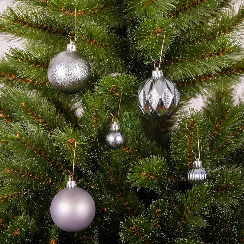 Ялинкові пластикові кульки Chomik компл. 44шт, Ø 3/6см, срібні