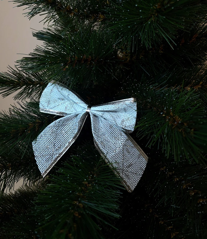 Бант декоративний текстильний Chomik, комплект 6 шт, 10 см, біло-сріблястий