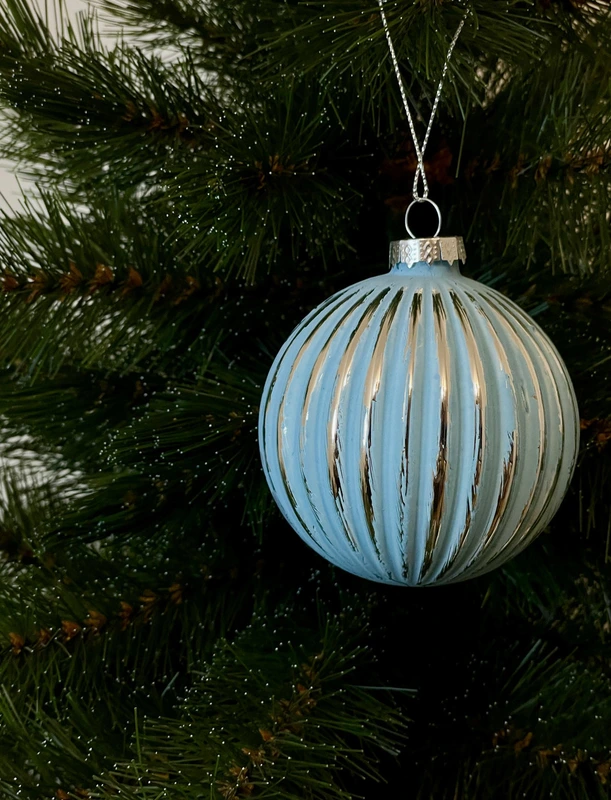 Ялинкова скляна кулька "Chomik" Ø 8 см, рельєф вертикальний, блакитна