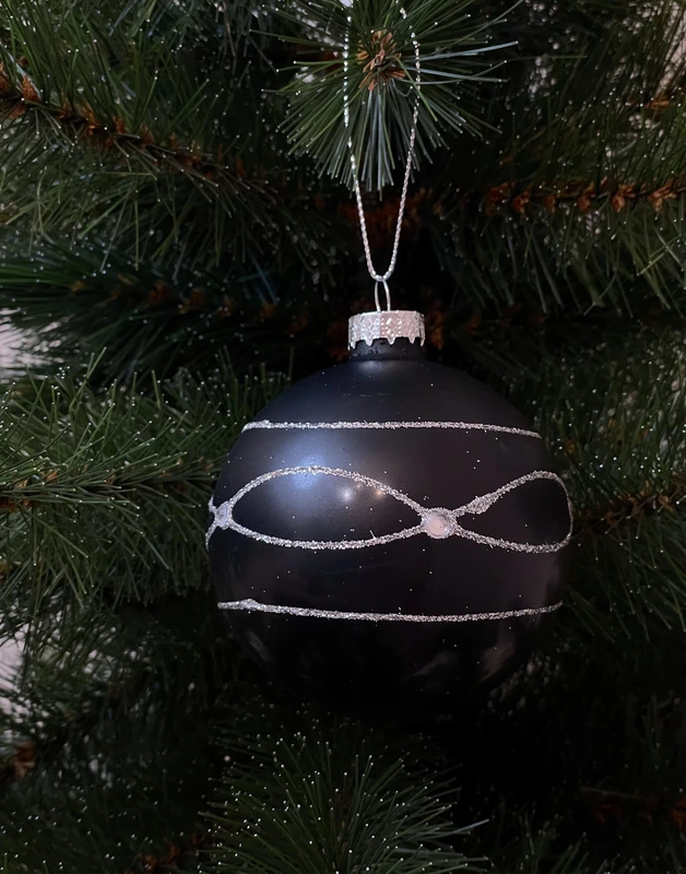 Ялинкова скляна кулька "Chomik" Ø 8 см, орнамент горизонтальний, чорна