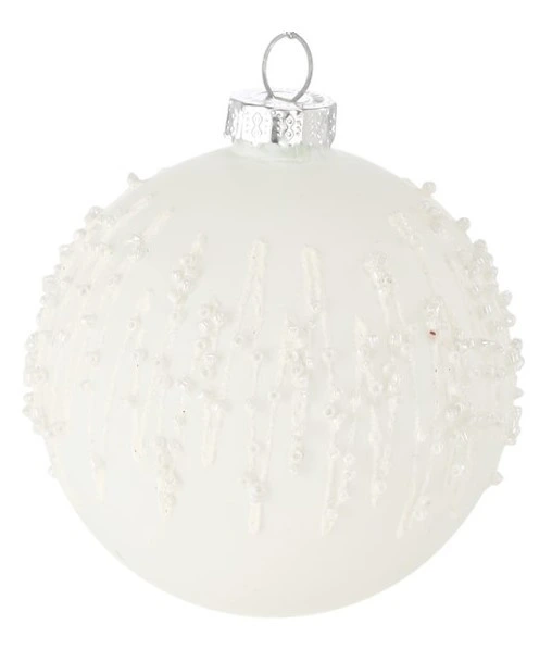 Ялинкова скляна прикраса Chomik біла 8 см, візеунок бісер