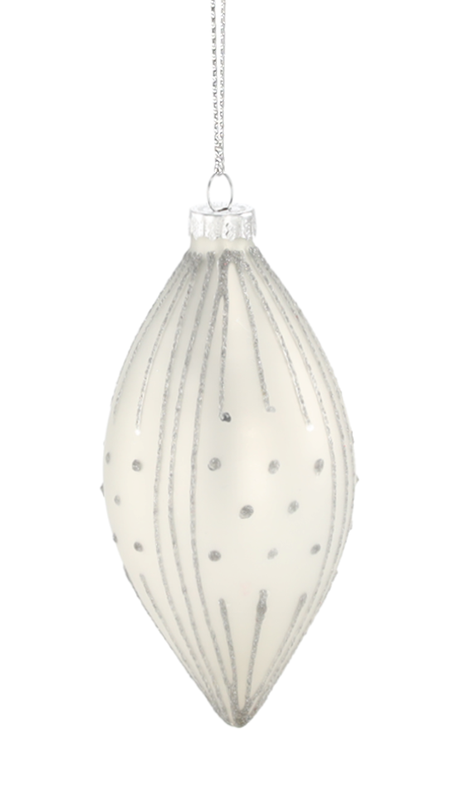 Ялинкова скляна прикраса "Chomik"  8х13 см, біла, сріблястий візерунок