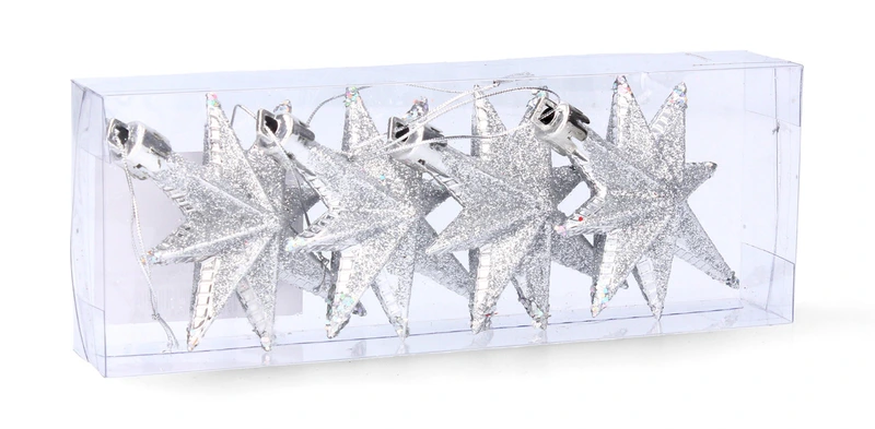 Прикраса-підвіска пластикова Chomik "Зірки" 9 см, комплект 4 шт, сріблясті