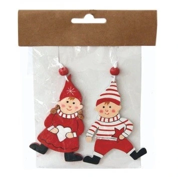 Підвіска новорічна "Діти" Chomik комплект 2 шт, 10 см, дерево червоно-білий