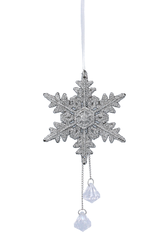 Прикраса-підвіска з кристалами "Сніжинки" Chomik, комплект 2 шт, 18 см, срібний
