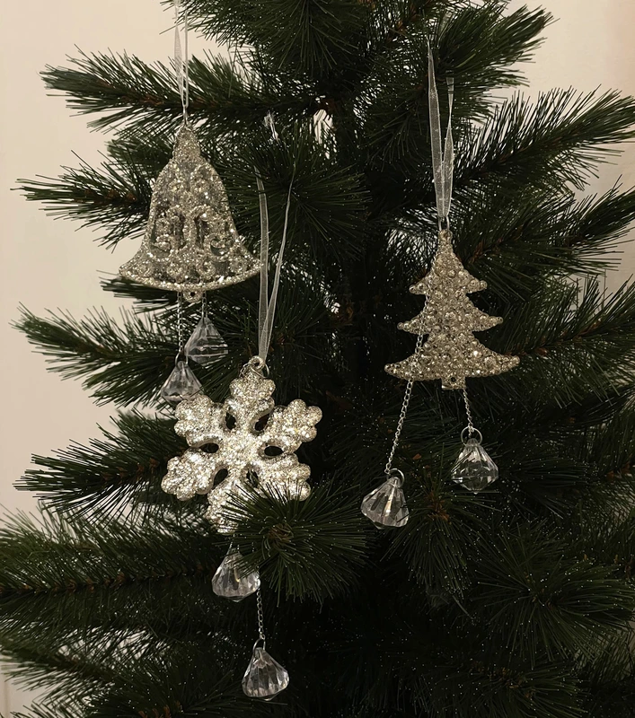 Прикраса-підвіска з кристалами "Ялинка, сніжинка, дзвіночок" Chomik, комплект 3 шт, 18 см, шампань